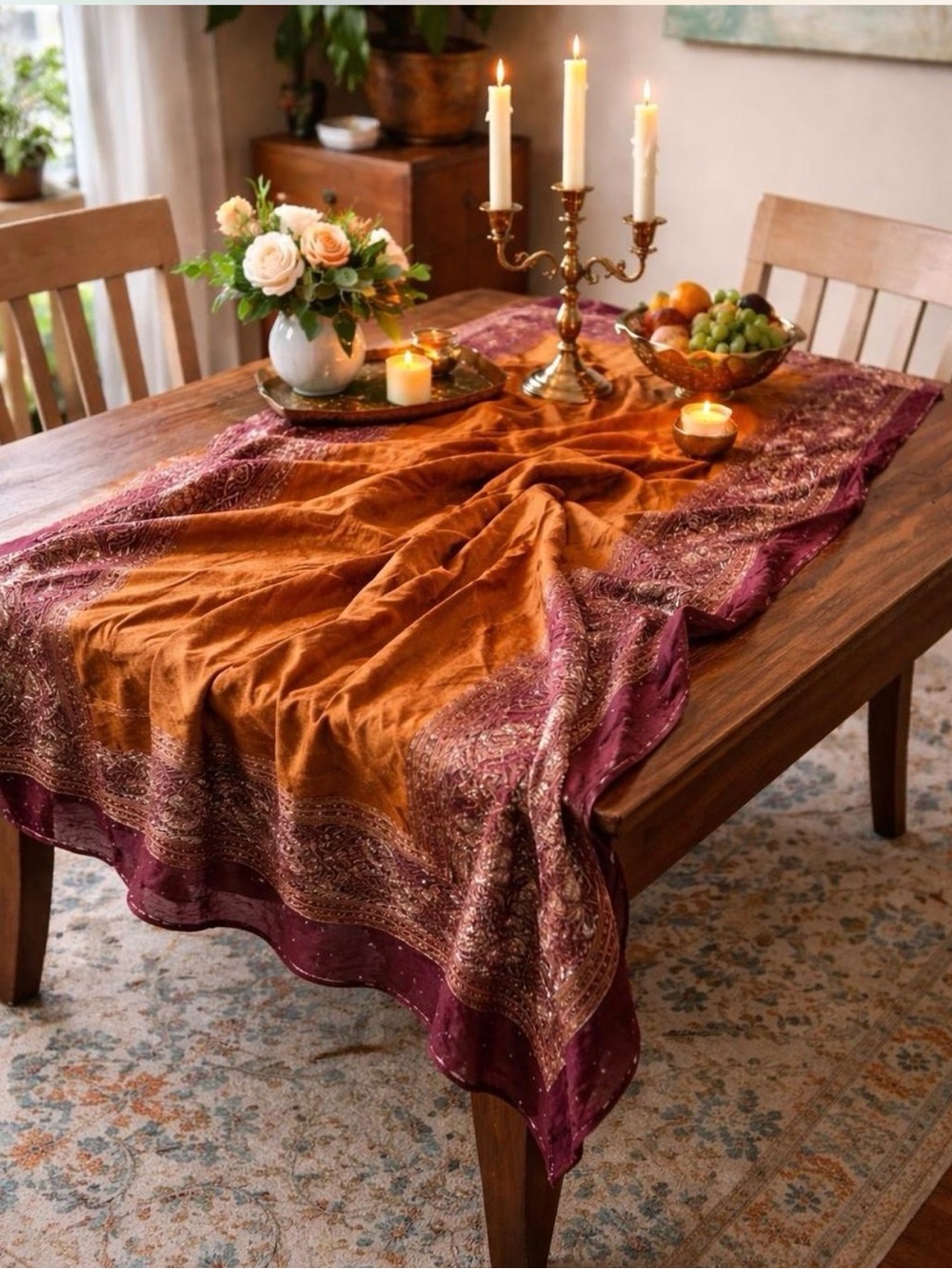 Handmade Orange & Maroon Embellished Throw Blanket - Brand Unspecified